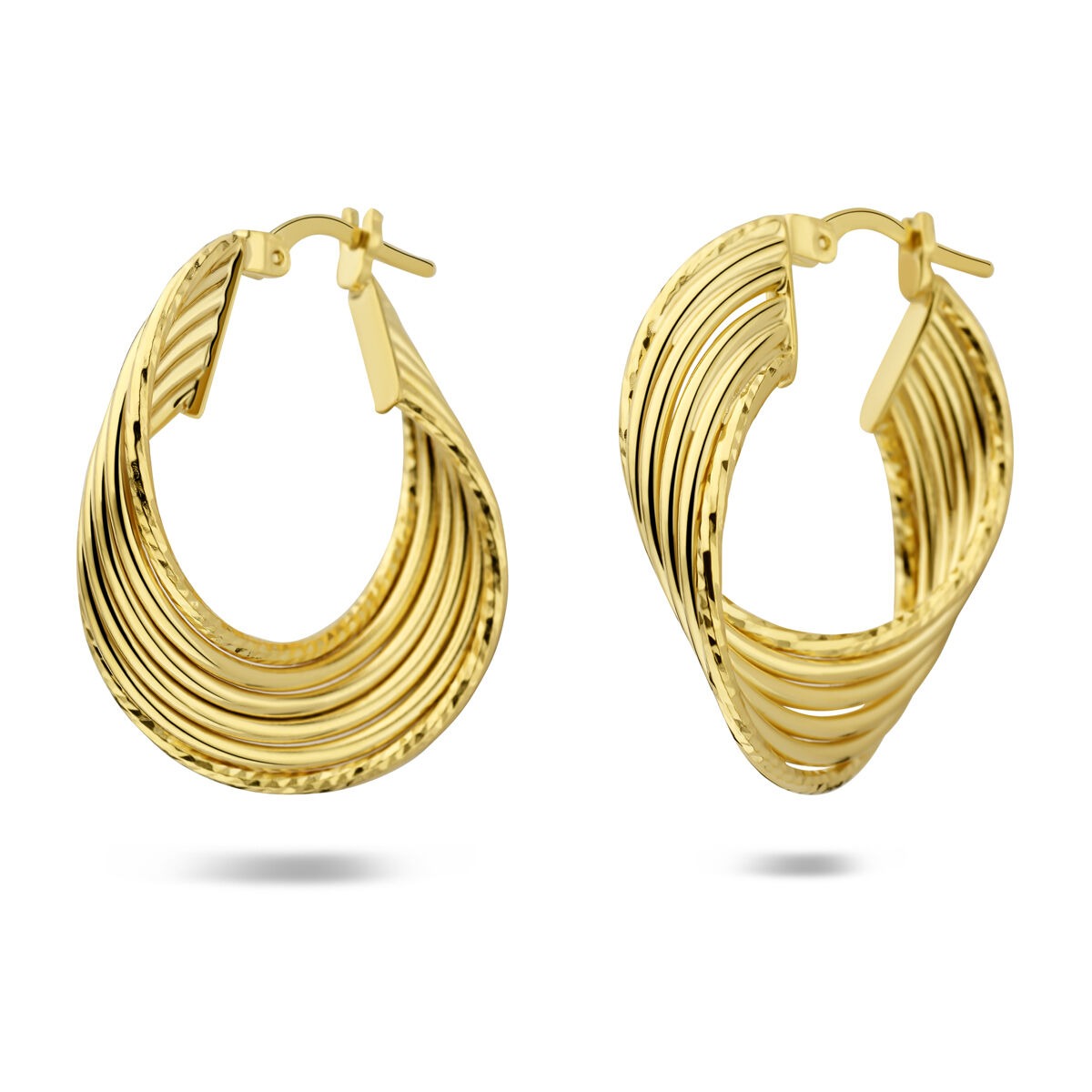 Ovale, verguld silberne Ohrringe mit feiner Form und goldenem Glanz