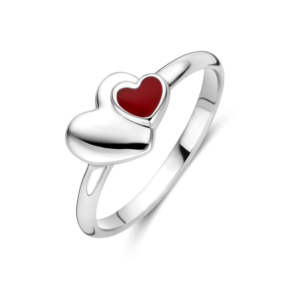 Ring aus rhodiniertem 925 Silber mit rotem Herzmotiv