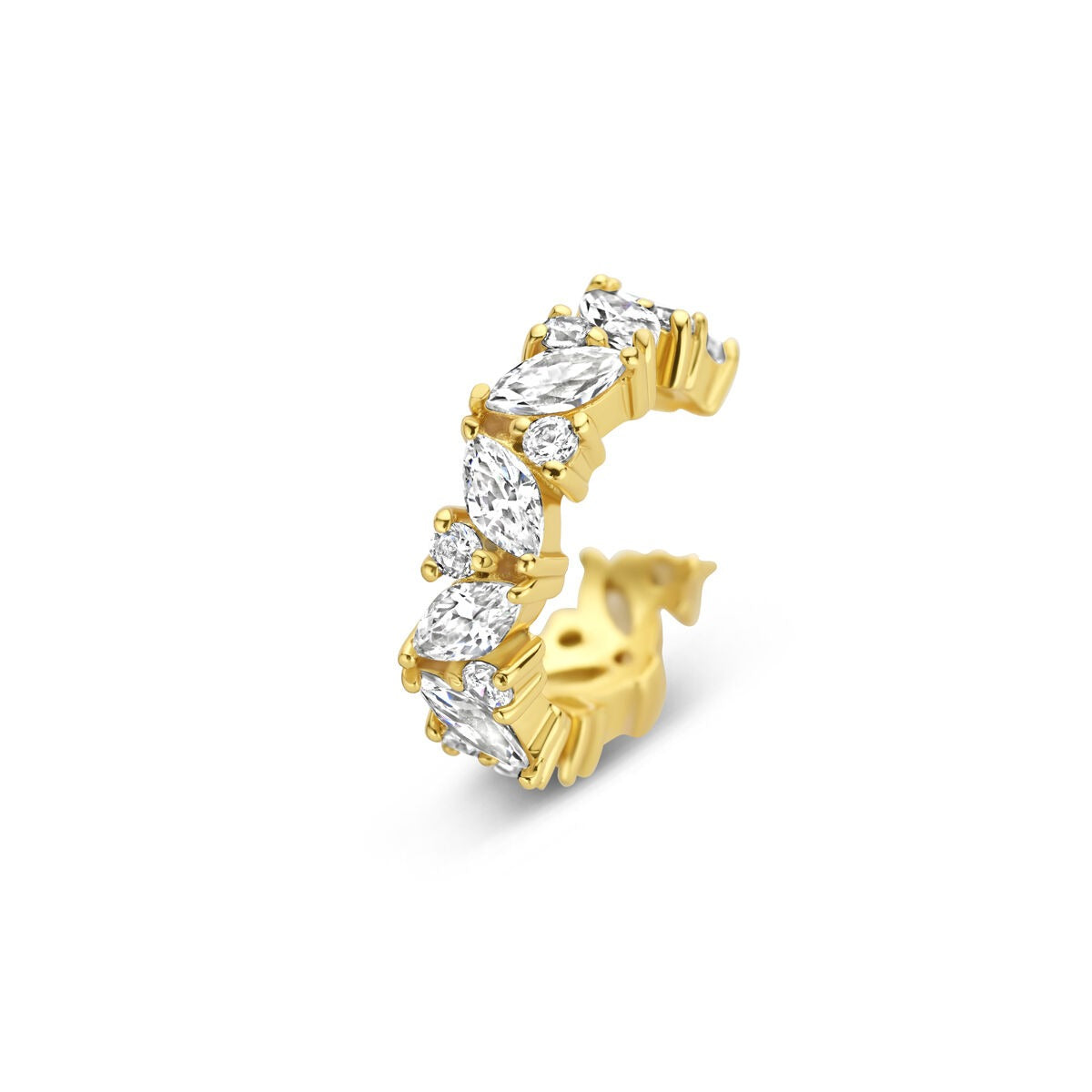 Vergoldeter Silber Ear Cuff mit Zirkonia, geschwungene Form und funkelnden Akzenten