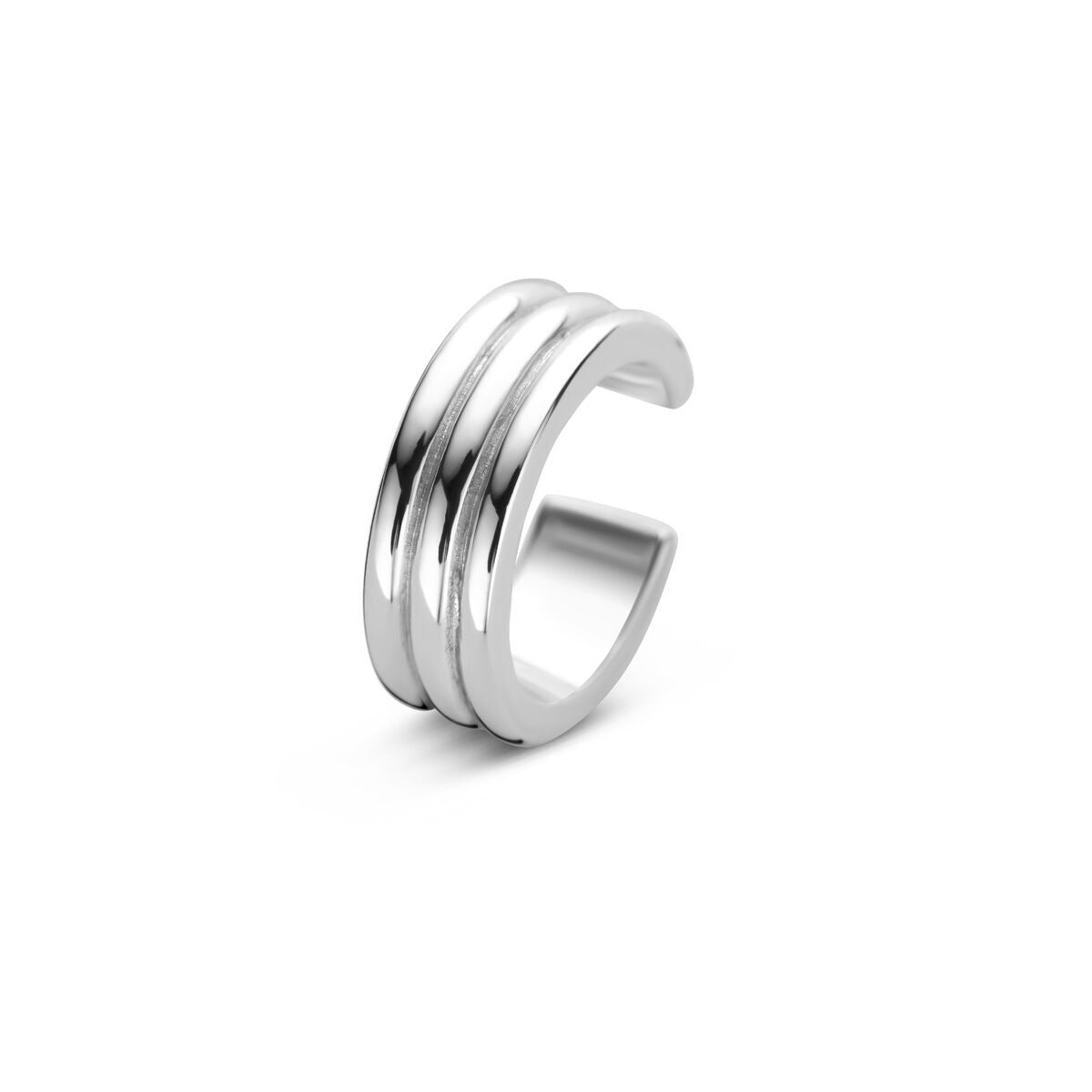 Zilberner Ear Cuff mit minimalistischem Design und drei parallelen Rillen