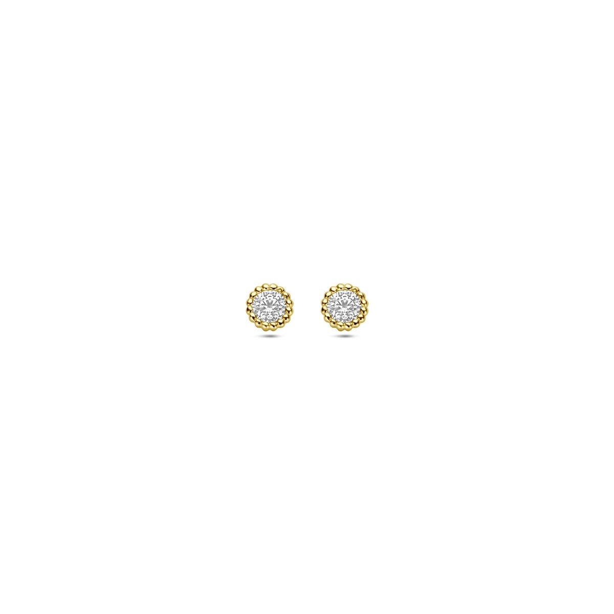14k gelbgoldene Damen-Ohrstecker mit Zirkonia in Krappenfassung