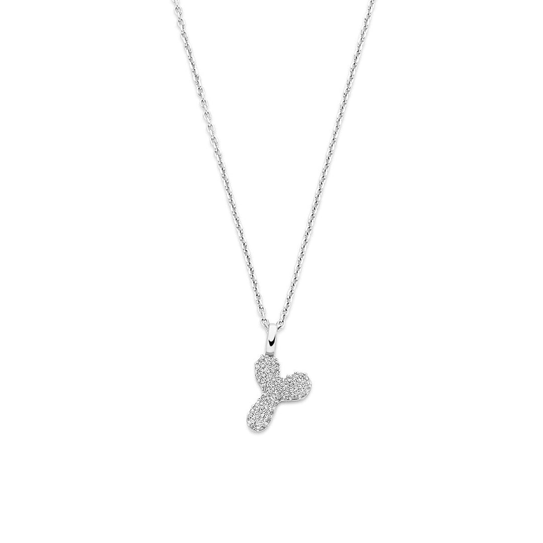 Gerhodineerd 925 zilveren collier met letter en zirkonia
