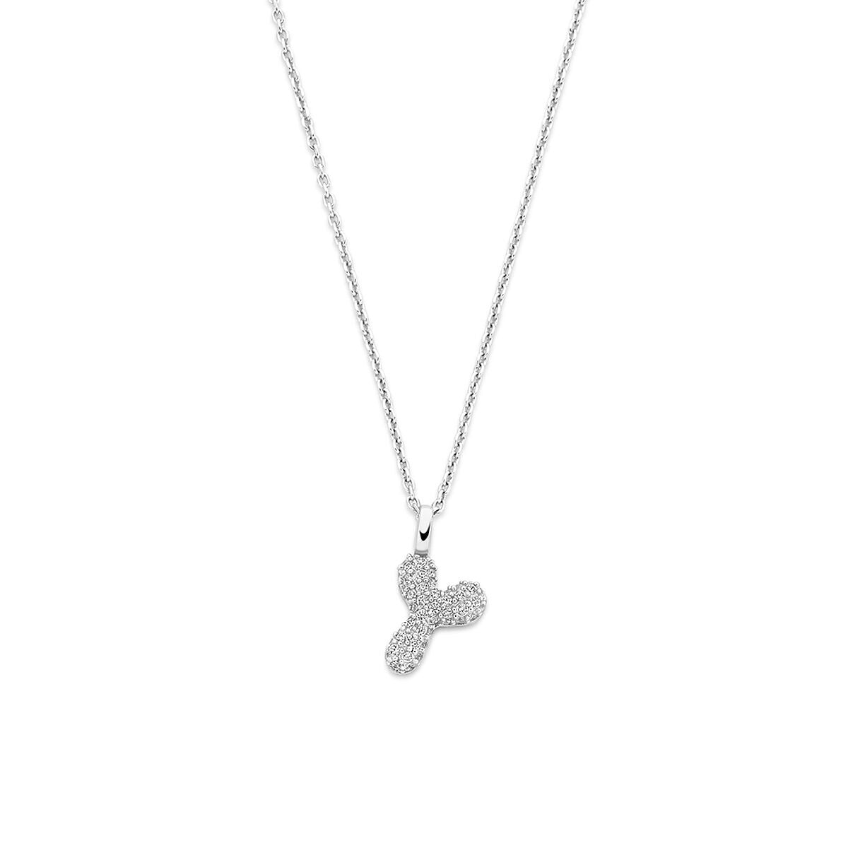 Collier aus rhodiniertem 925er Silber mit Zirkonia und Buchstabenanhänger in Form eines Dreiecks