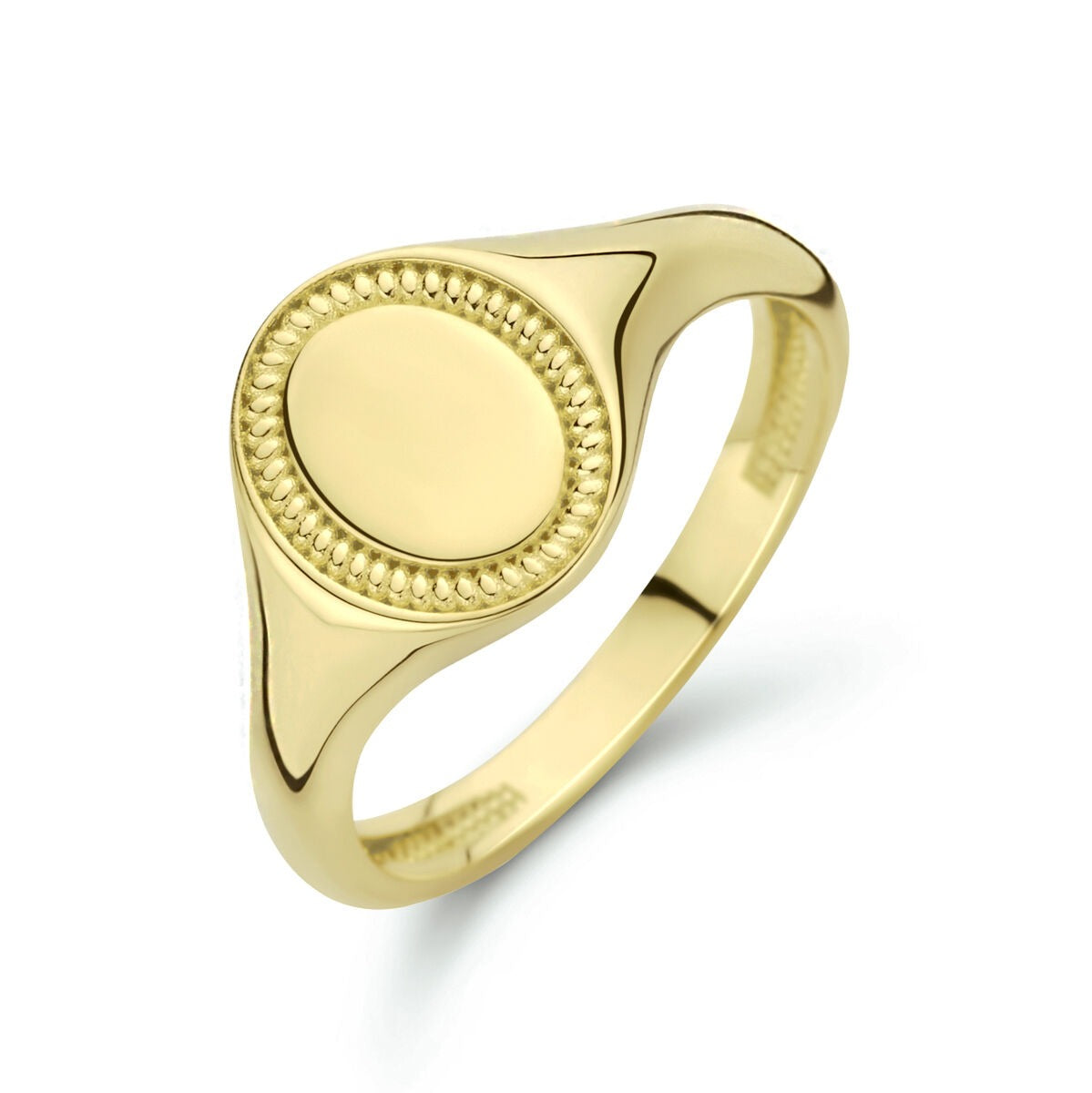 Ovale 9k Gelbgold-Ziegelring mit glatter Oberfläche und dekorativem Rand
