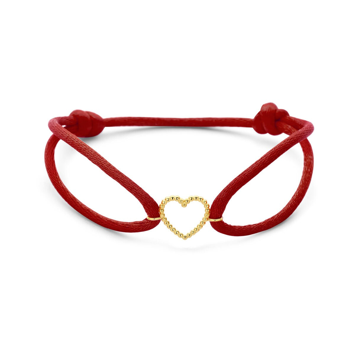 Rote Satin-Armband für Damen mit goldenem Herzchen als Liebessymbol