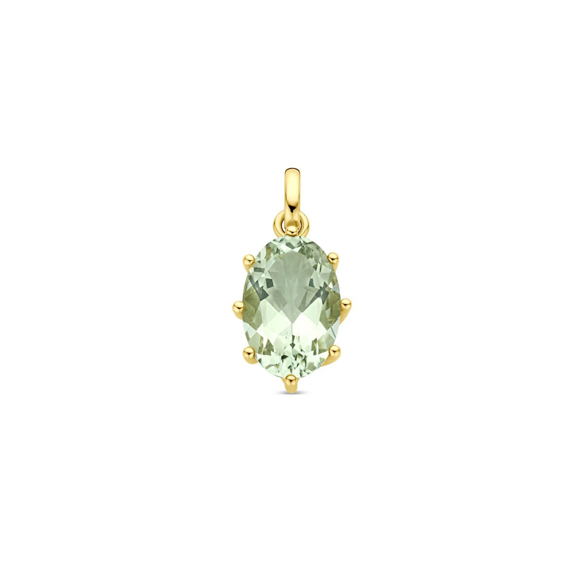 Hänger aus 14k Gelbgold mit ovalem, grünem Amethyst