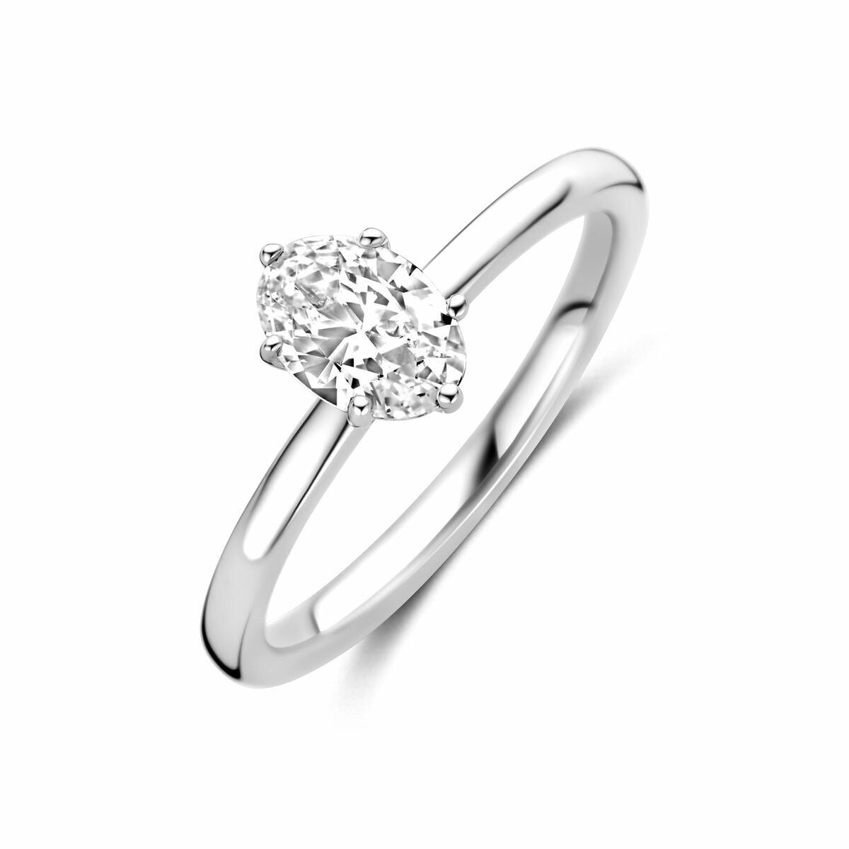 Damenring aus rhodiniertem 925 Silber mit ovalem Zirkonia in der Mitte