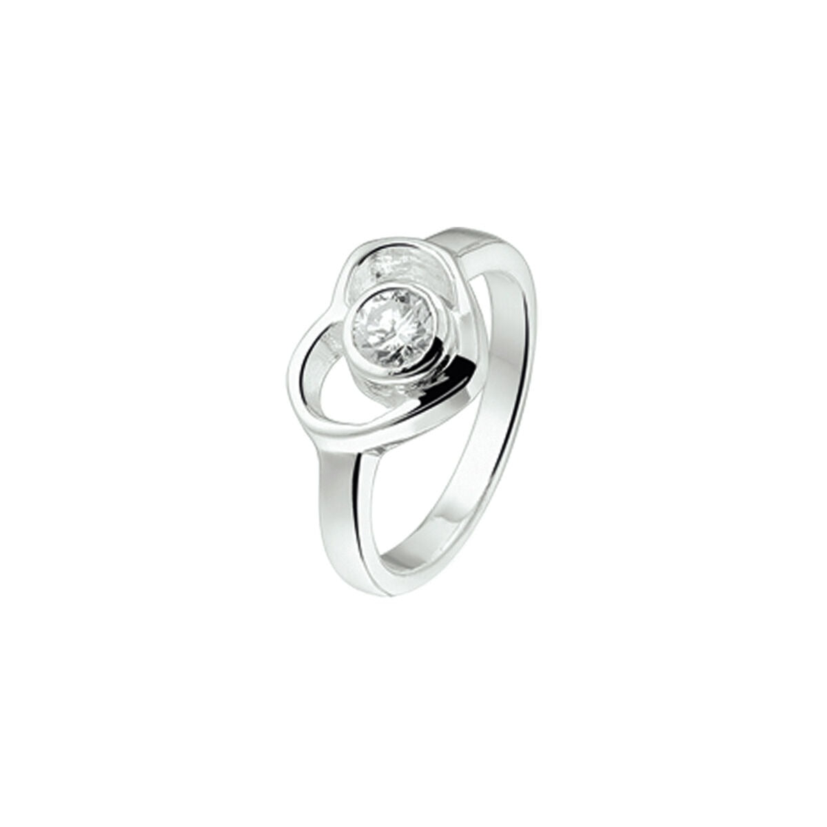 Silberner Ring in Herzform mit Zirkonia und rhodiniertem Finish