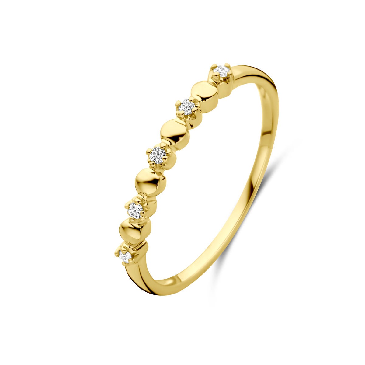 Damenring aus 14k Gold mit fünf kleinen Diamanten, insgesamt 0,05 ct, 2 mm breit