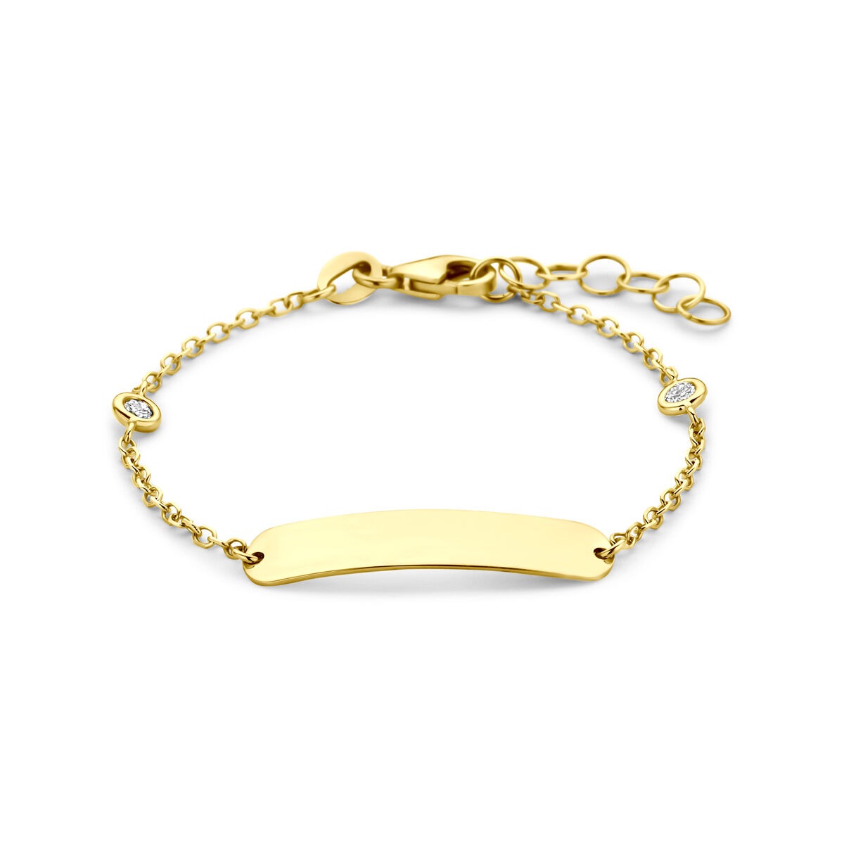 Baby-Graveurarmband aus 14k Gelbgold mit lab-grown Diamanten und feiner Gliederkette