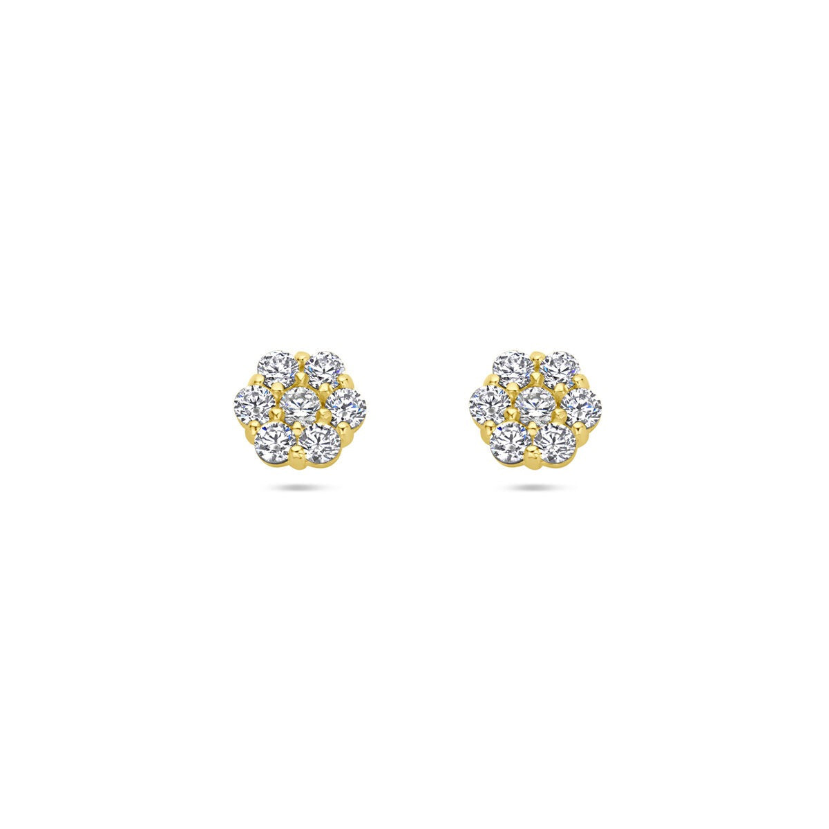 14k gelbgoldene Kinder-Ohrstecker in Blumenform mit Zirkonia-Steinen