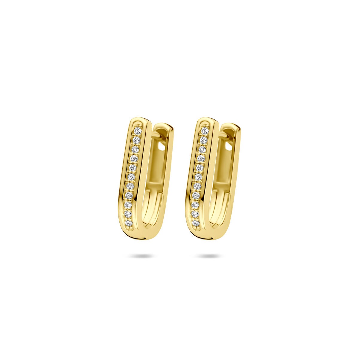 14k gelbgoldene Klappohrringe mit 0,10 ct Diamanten und einer Größe von 15 x 3 mm