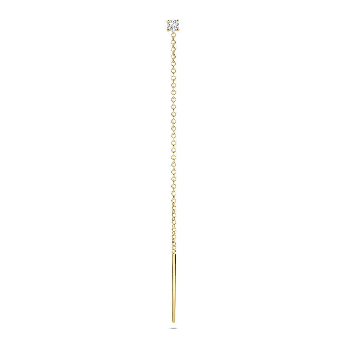 14k gelbgoldene Durchzieh-Ohrringe mit Diamant und länglichem, schmalem Design