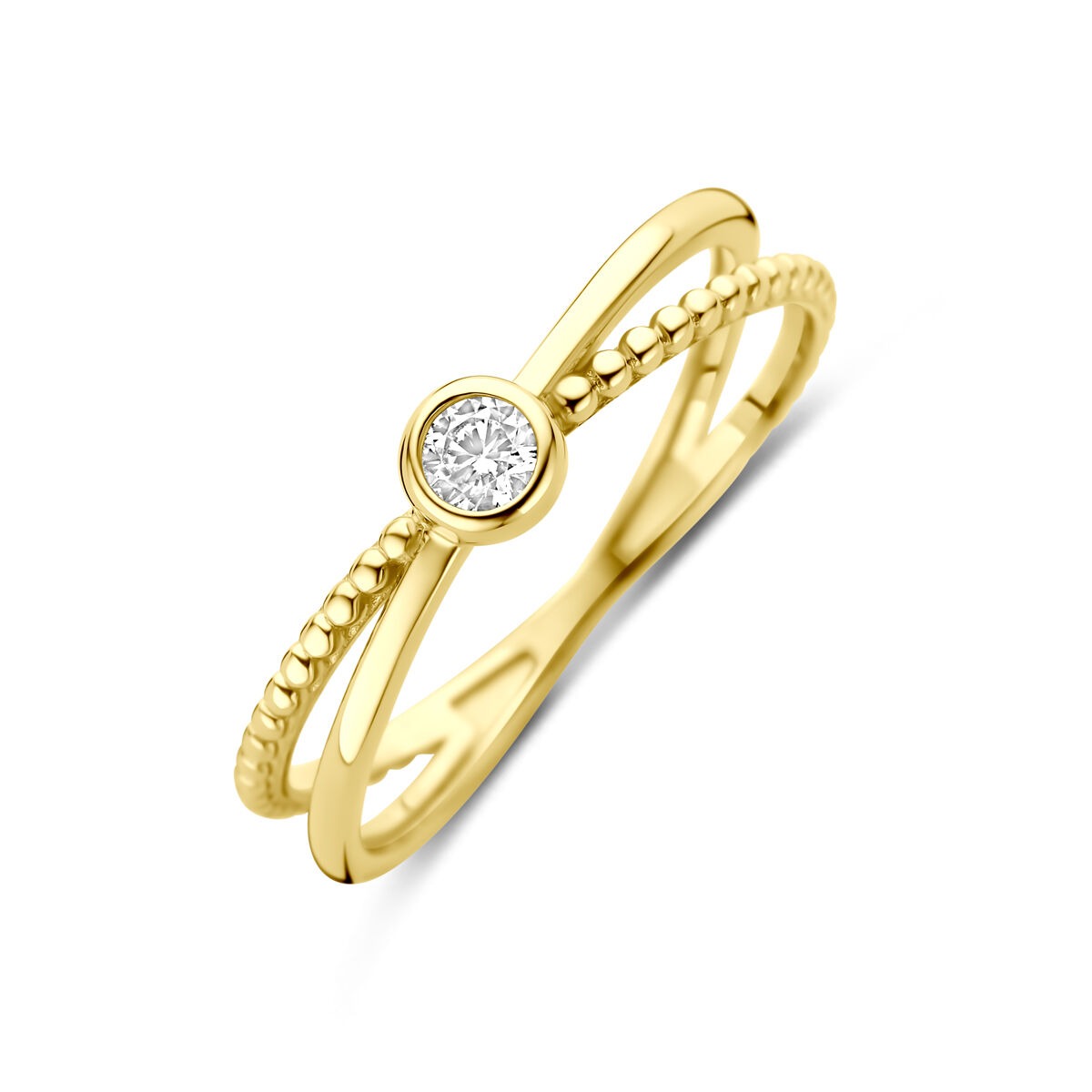 Damenring aus 14k Gelbgold mit Zirkonia und geflochtenem Design