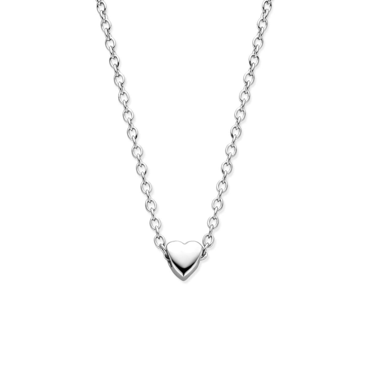 Halskette aus rhodiniertem Silber mit einem kleinen Herzanhänger in der Mitte