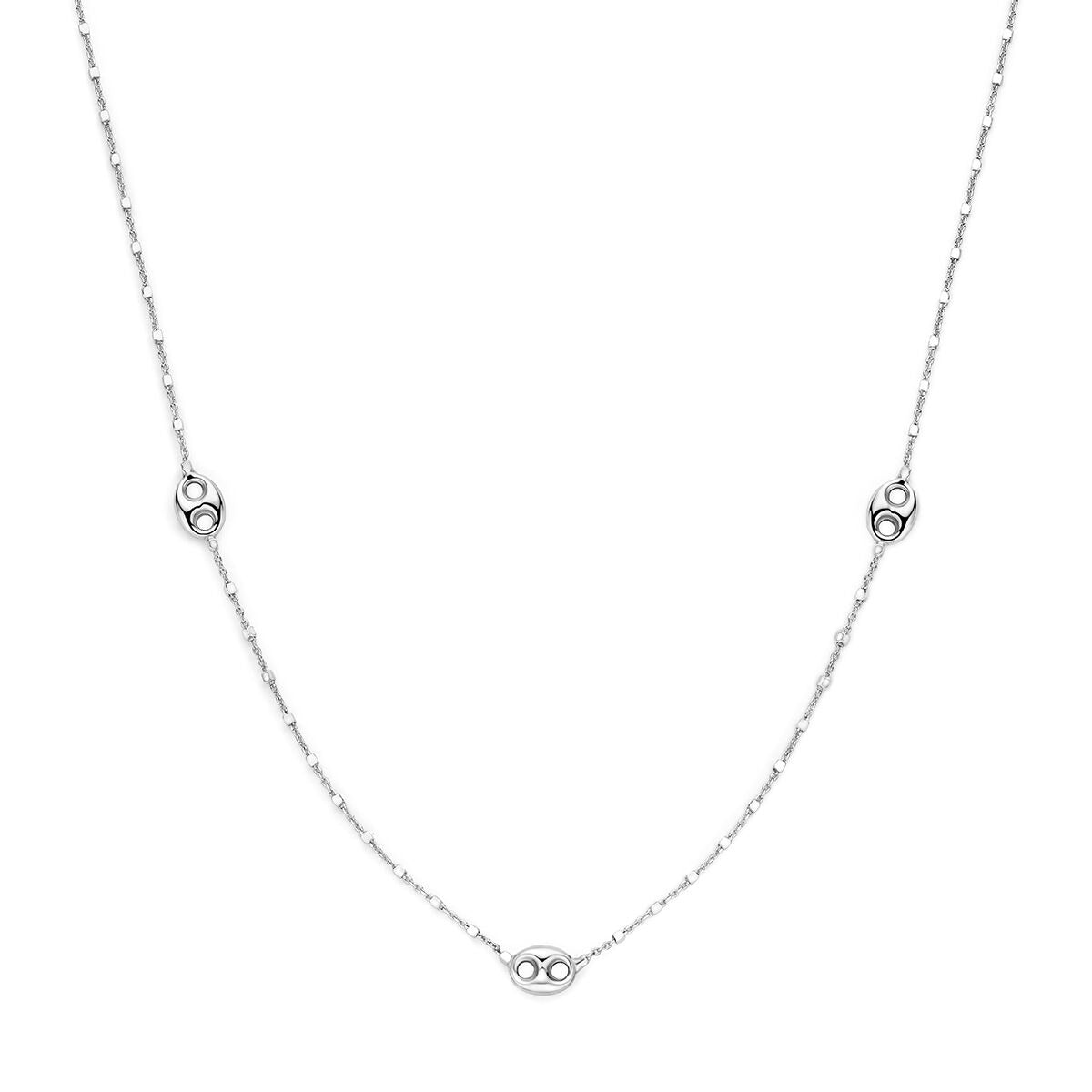 Halskette aus rhodiniertem 925 Silber mit Kaffee-Bohnengliedern und feiner Gliederung