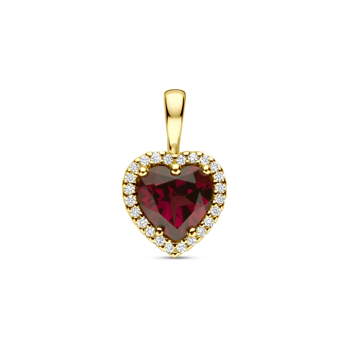 Hänger aus 14k Gelbgold mit herzförmigem Rhodolith und 0,06 ct Diamanten