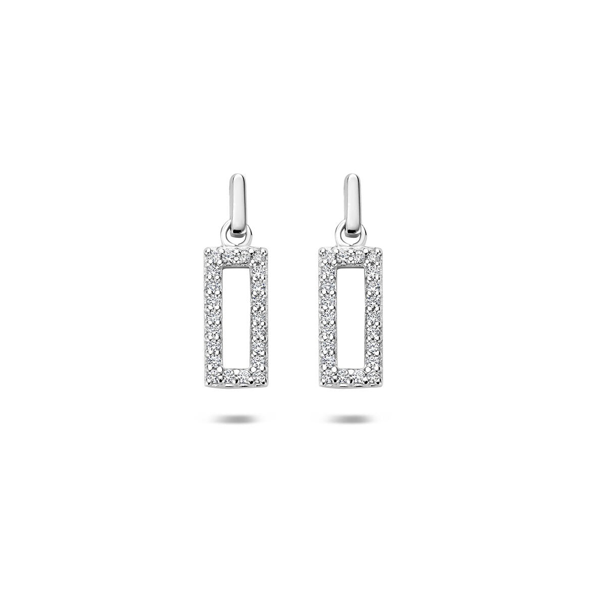 Gerhodinierte Ohrhänger aus 925 Silber mit Zirkonia in rechteckiger Form