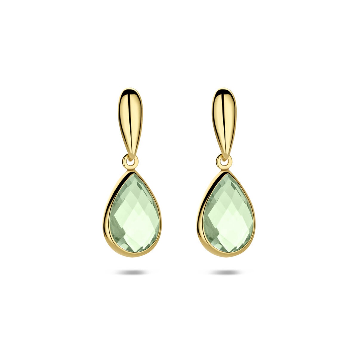 Ohrringe aus 14k Gelbgold mit tropfenförmigem, grünem Amethyst