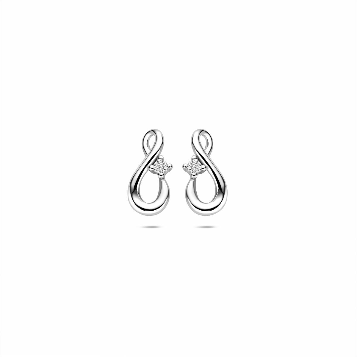 Ohrringe in Form der Unendlichkeit aus Silber mit Zirkonia-Steinen