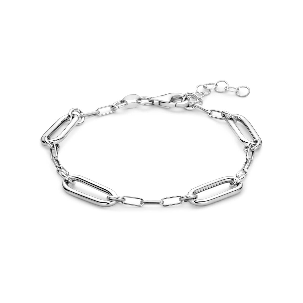 Armband aus rhodiniertem 925 Silber mit ovalen Gliedern und Karabinerverschluss