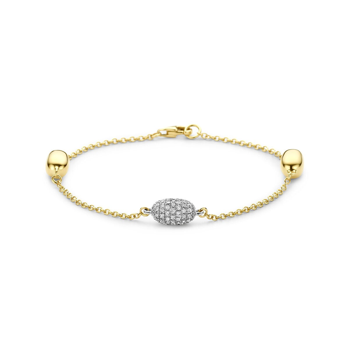 Bicolor Armband aus 14k Gelb- und Weißgold mit diamantbesetztem Mittelstück