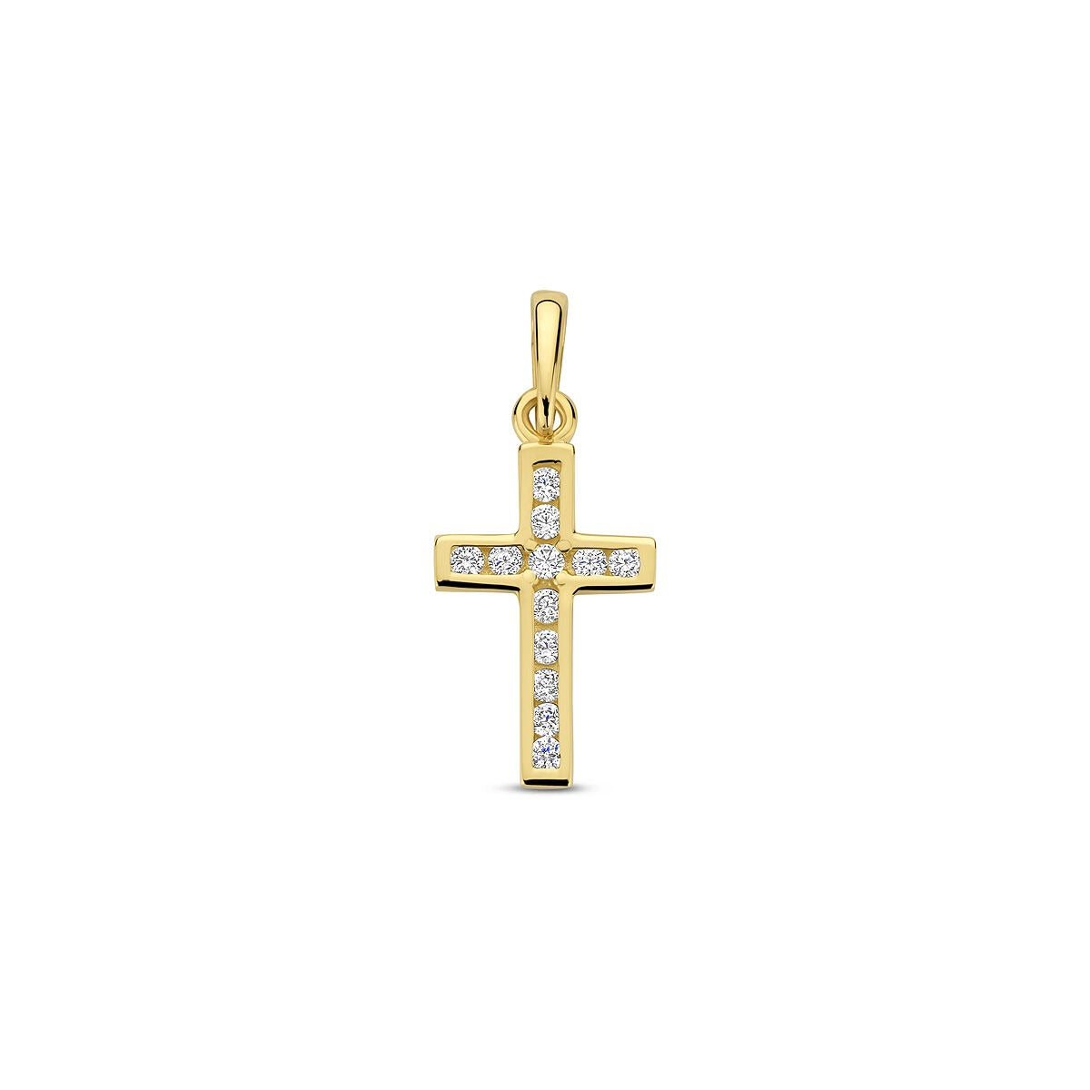 Kreuzanhänger aus 9 Karat Gelbgold mit Zirkonia-Steinen