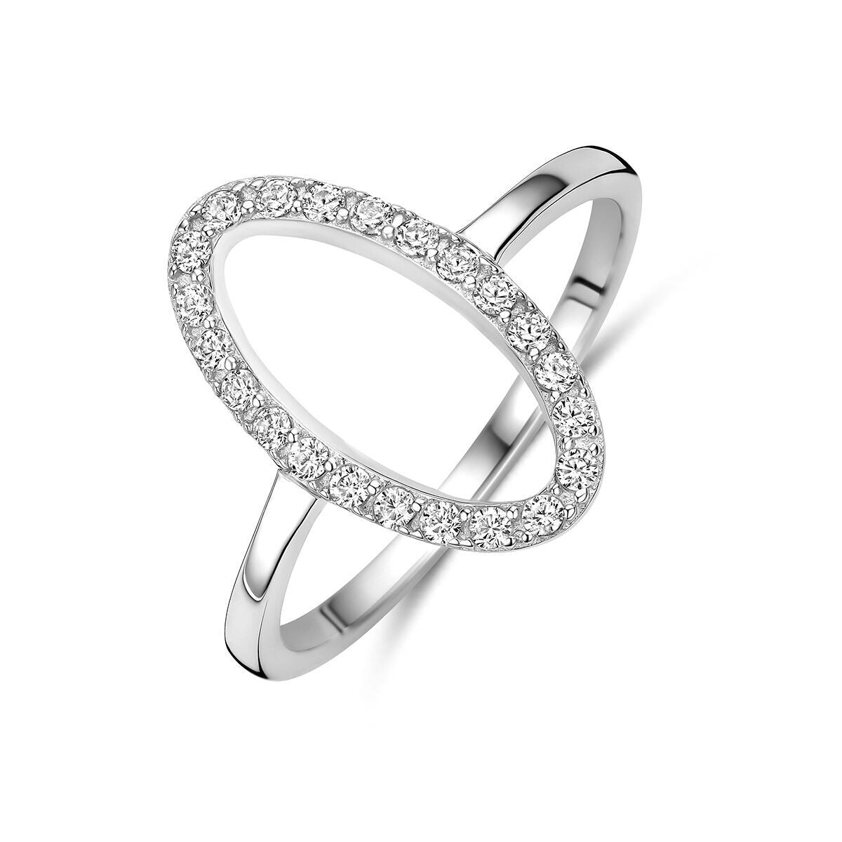 Ring aus rhodiniertem 925 Silber mit Zirkonia, ovaler Form und funkelndem Steinbesatz