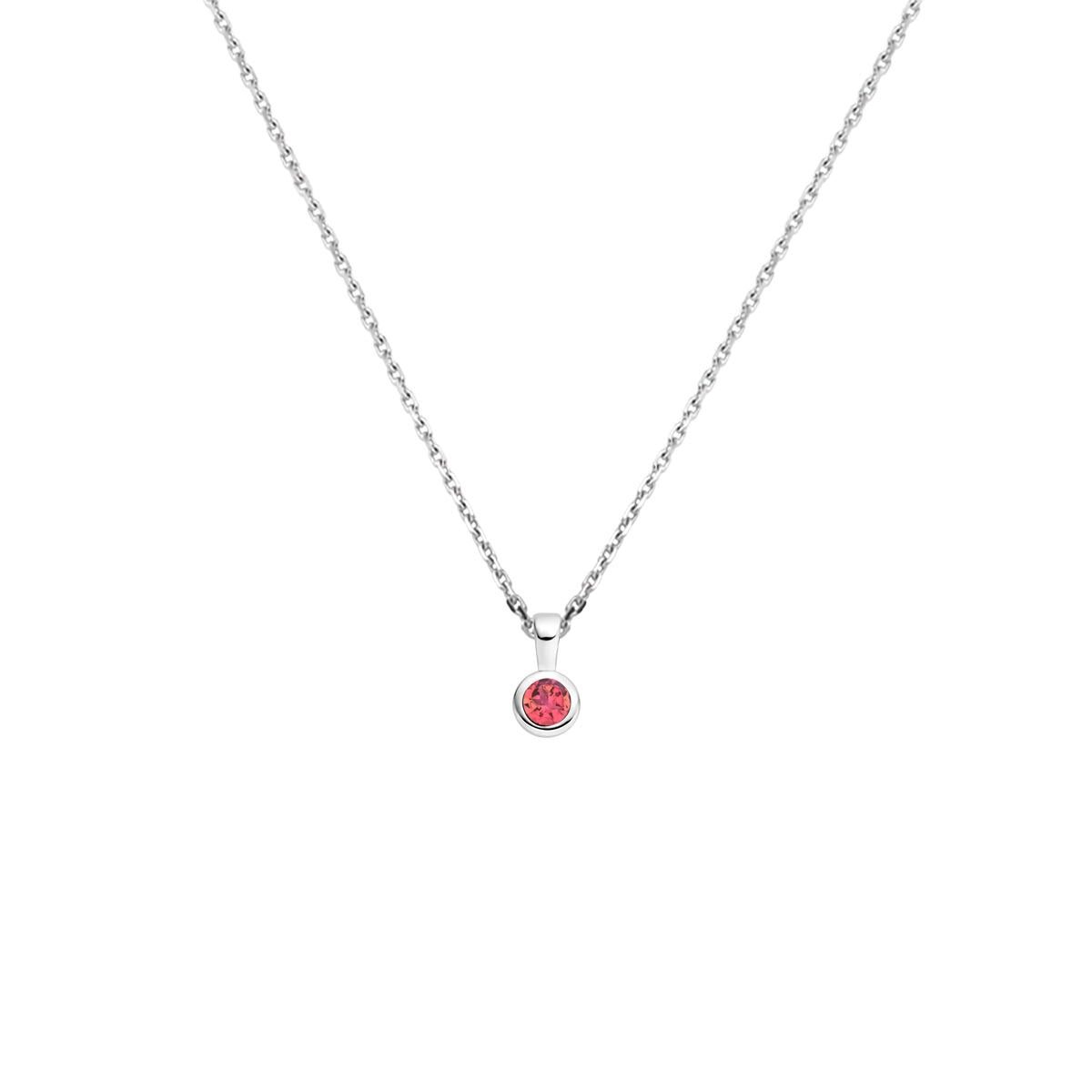Collier aus rhodiniertem 925 Silber mit rosa Turmalin als Geburtsstein