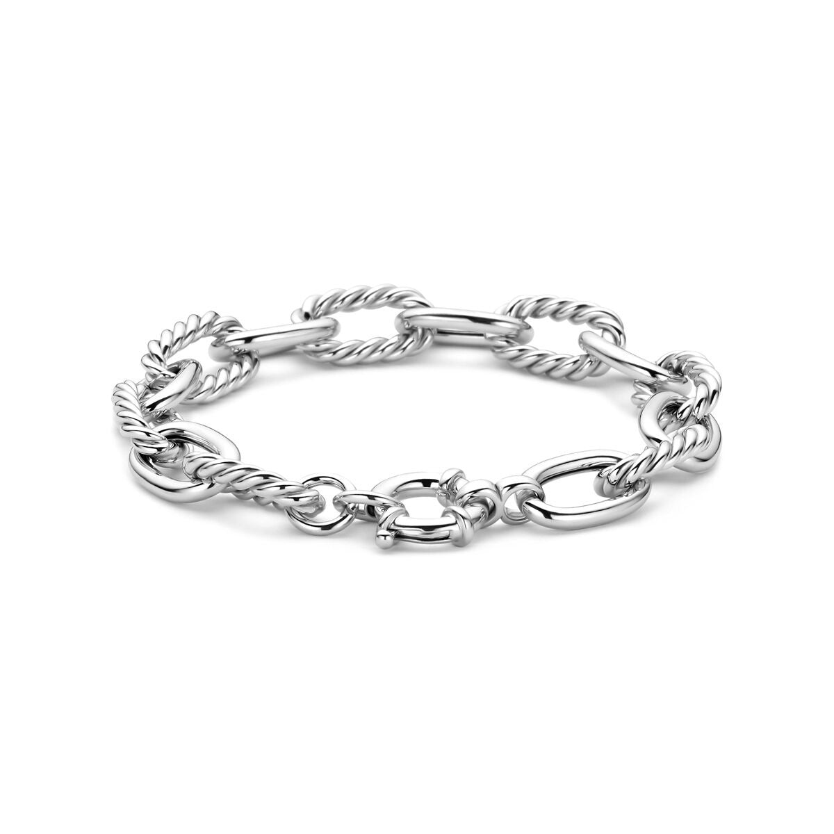Gerhodineerte Silber-Schlüsselarmband mit großem Karabinerverschluss und verschiedenen Gliedern
