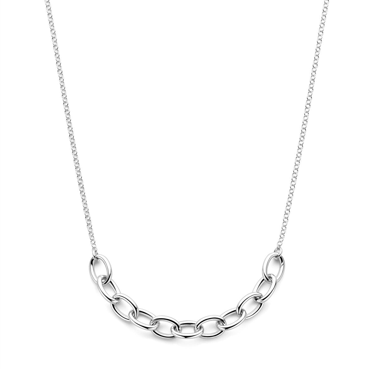 Halskette aus rhodiniertem Silber mit glänzenden Gliedern