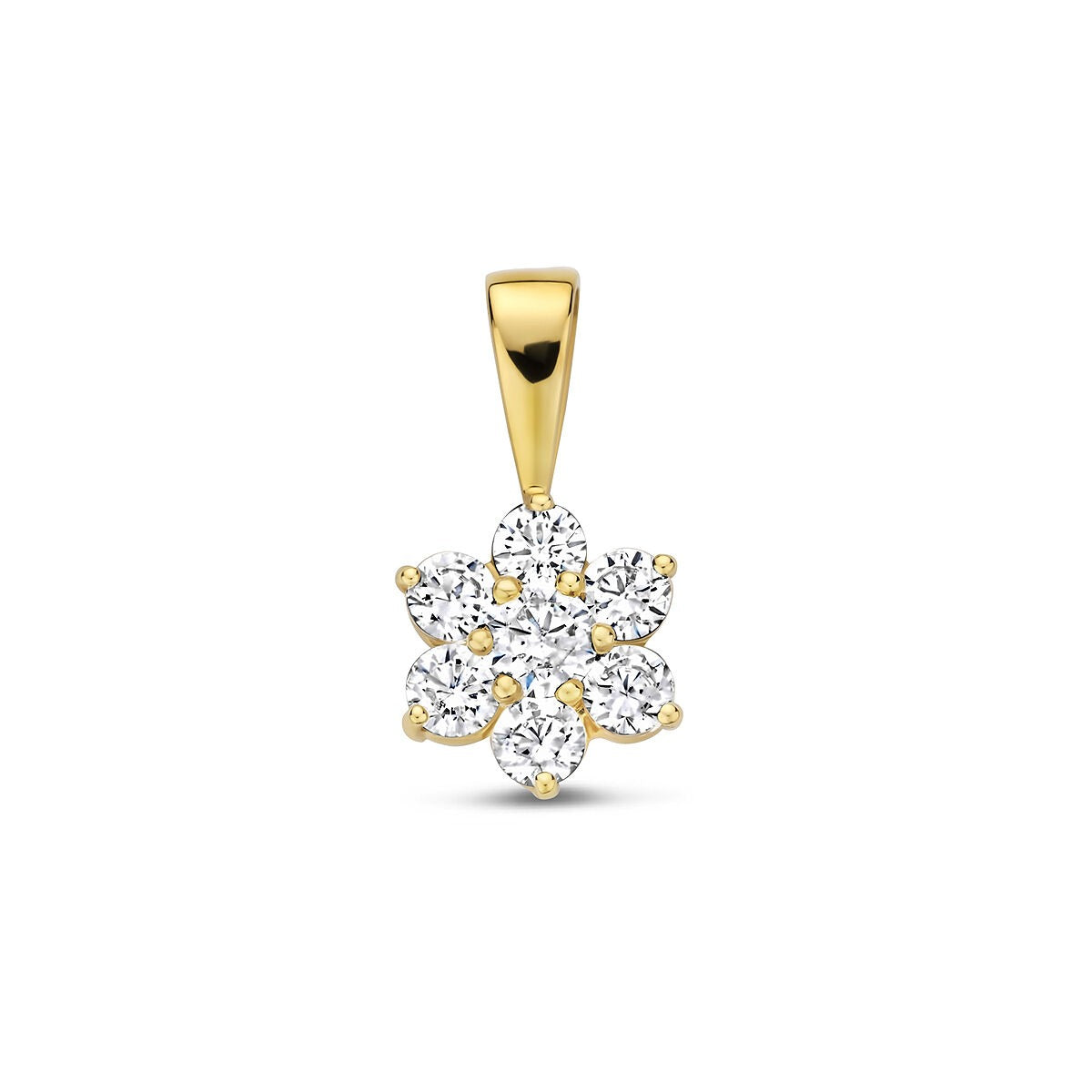 Hänger aus 9k gelbem Gold mit sechs Zirkonia, blütenförmig, 14 x 7 mm