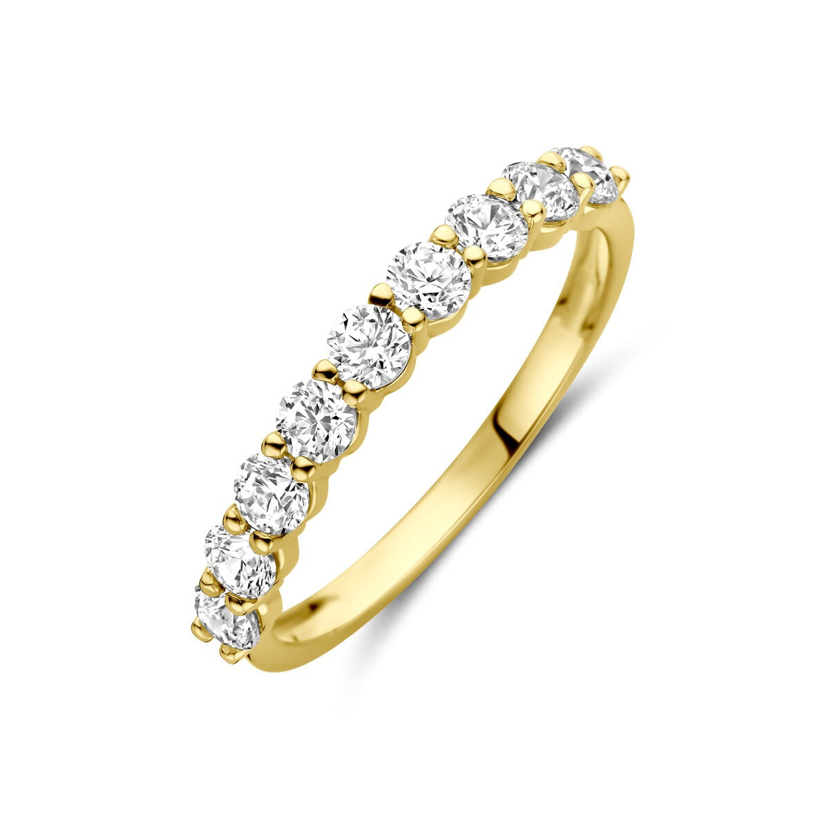 Ring aus 14k Gelbgold mit mehreren Zirkonia-Steinen in einer Reihe