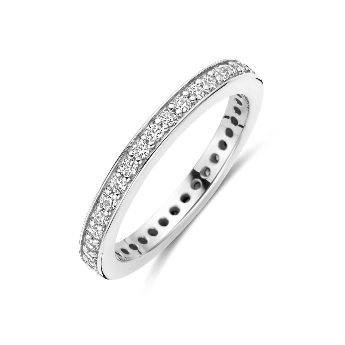 Ring aus rhodiniertem 925 Silber mit 2,5 mm Zirkonia-Steinen entlang der Fassung