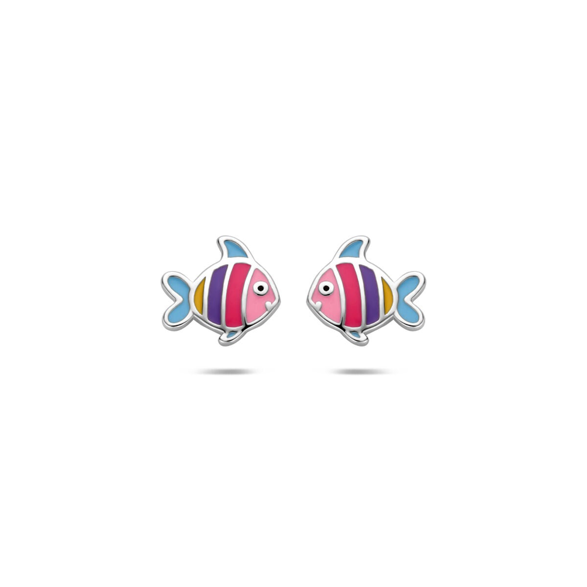 Gerhodineerte 925 Silber Kinderohrringe in Fischform mit buntem Emaille-Design