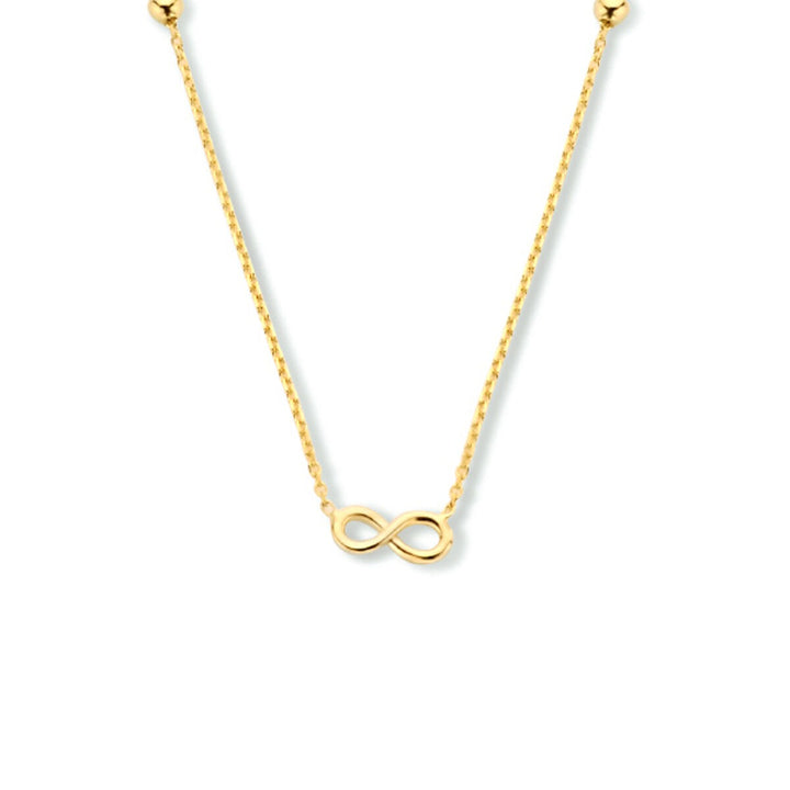 9k Geelgouden collier met infinity hanger en bolletjes