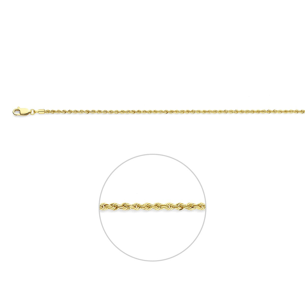 Damen Collier aus 9k Gelbgold mit 2 mm breiten Kordgliedern und Karabinerverschluss
