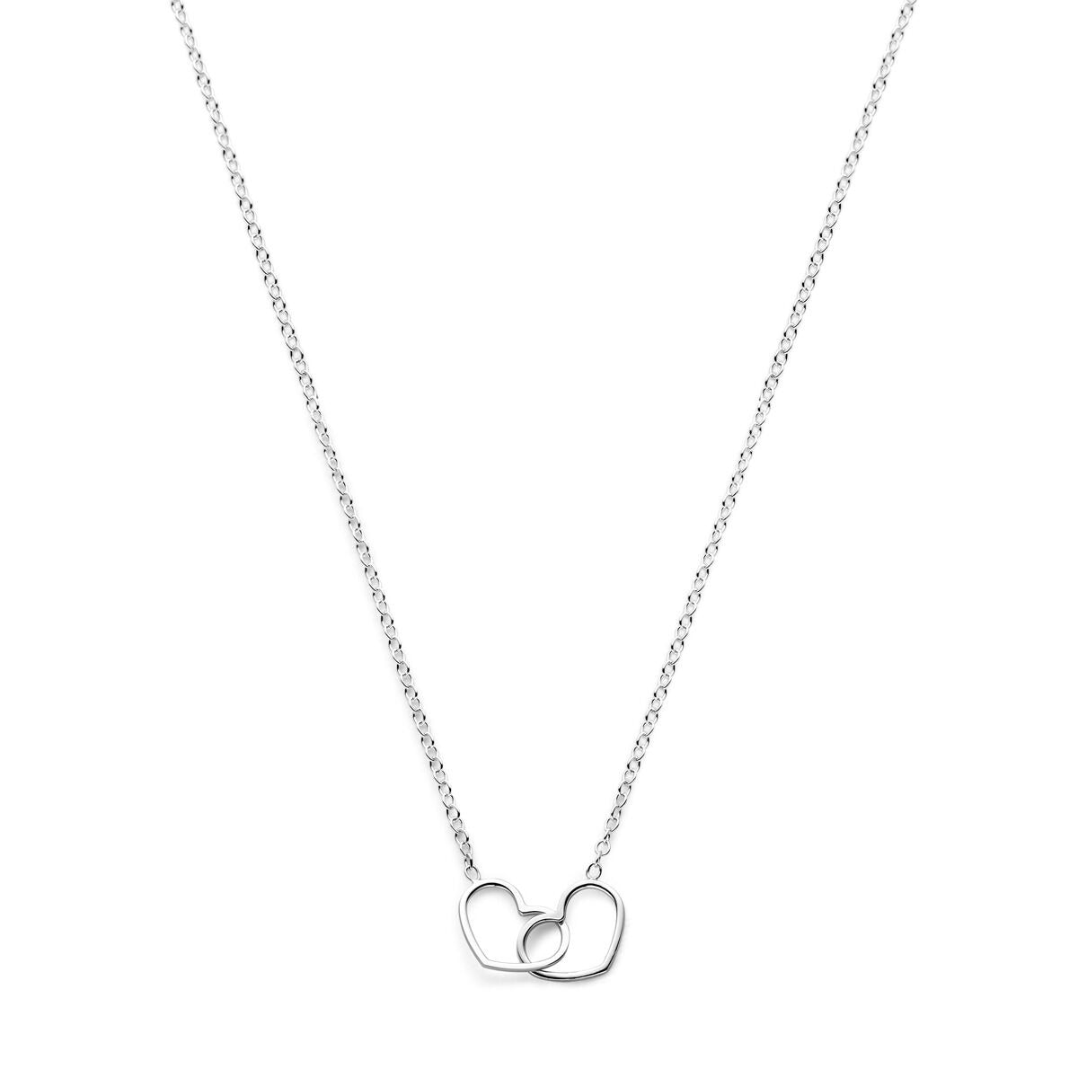 Silberne Kette mit zwei ineinandergreifenden Herzen und rhodiniertem Anker-Collier