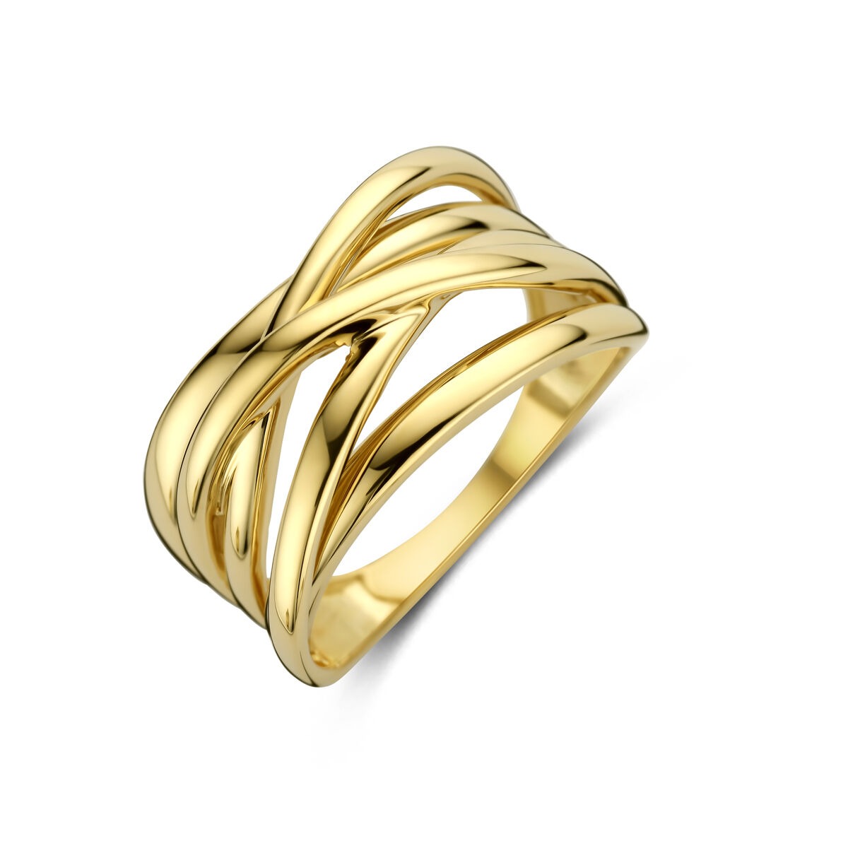 Damenring aus 14k Gelbgold mit breitem Band von 11 mm und geschwungenem Design