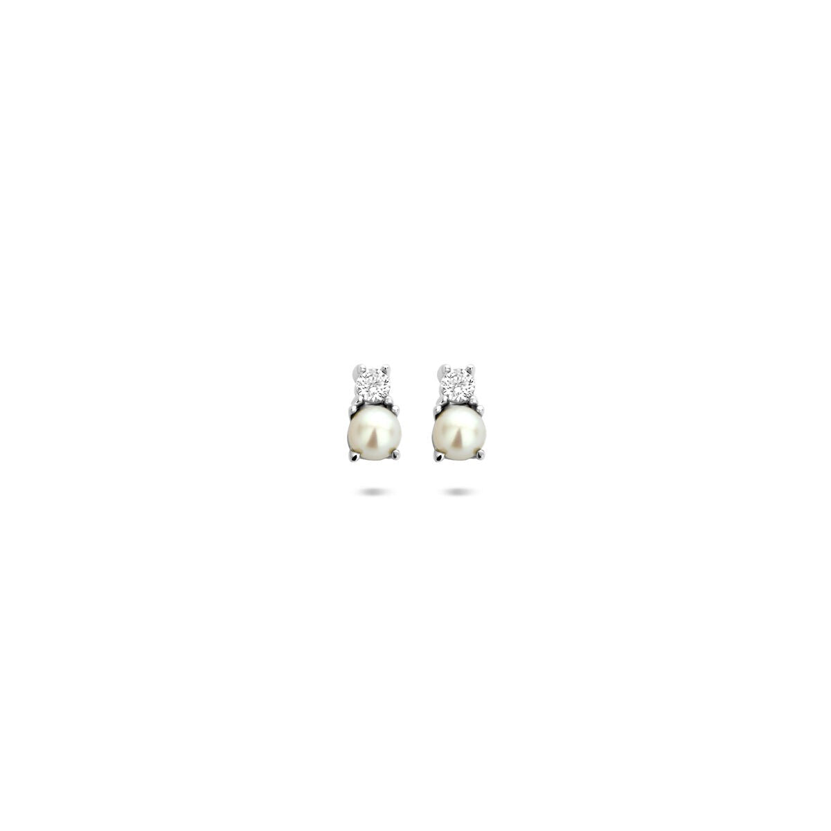 Gerhodineerte 925 Silber-Ohrstecker mit einer Perle und Zirkonia-Steinen