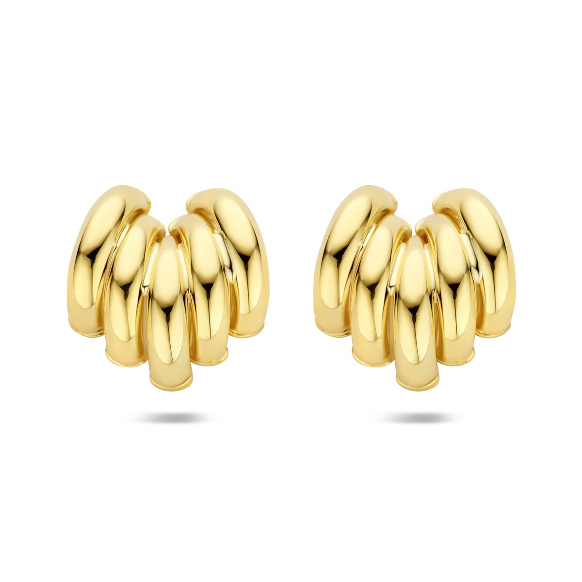 14k gelbgoldene Steckerohrringe mit geschwungenem Design und glänzender Oberfläche