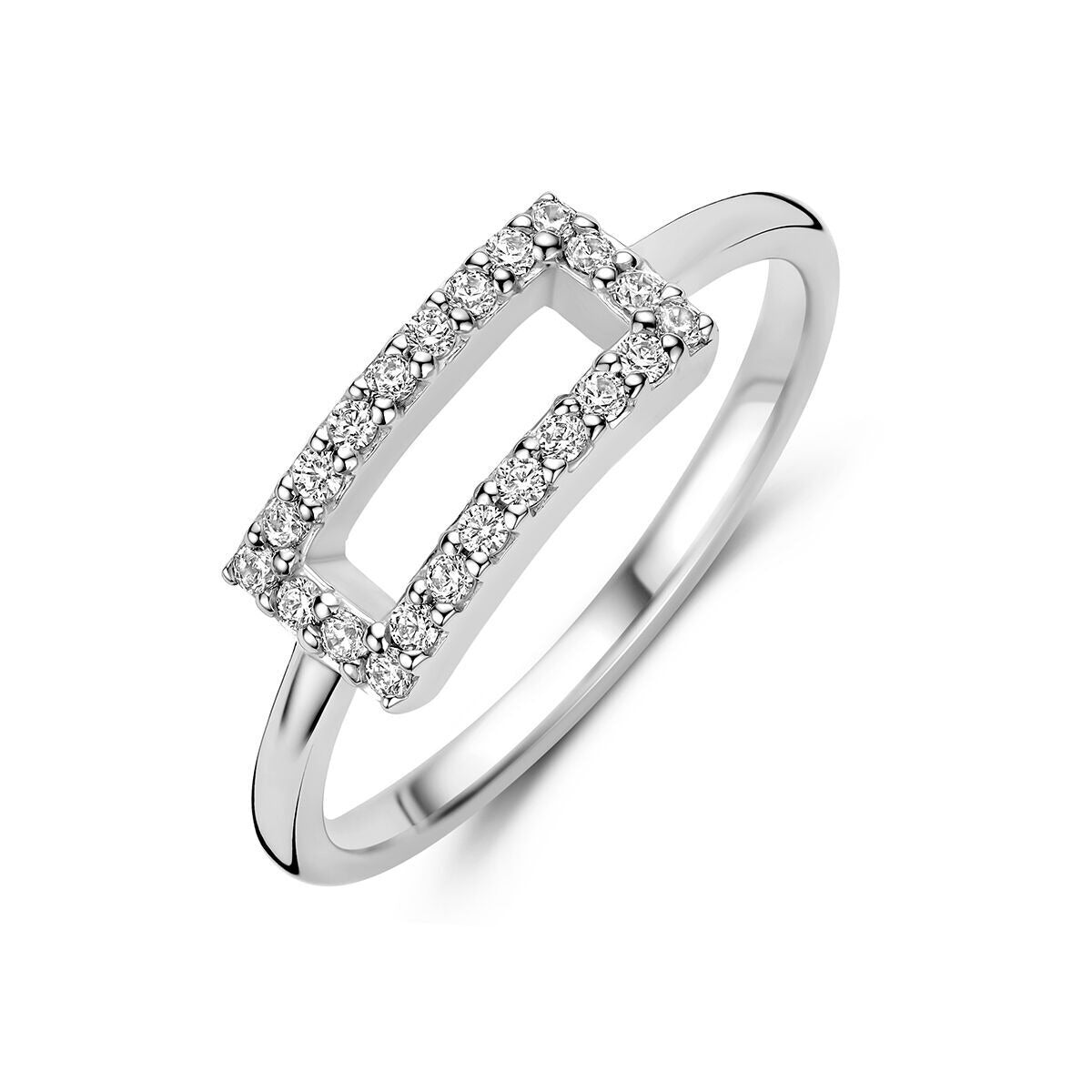 Ring aus rhodiniertem 925 Silber mit rechteckigem Zirkonia-Besatz