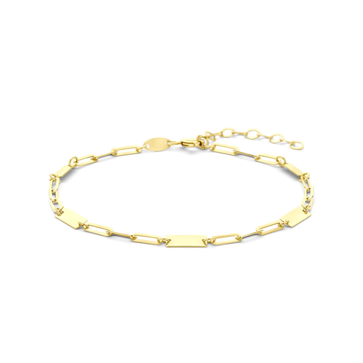 Armband aus 9 Karat Gelbgold mit stilvollen Plättchen und Verlängerungskette