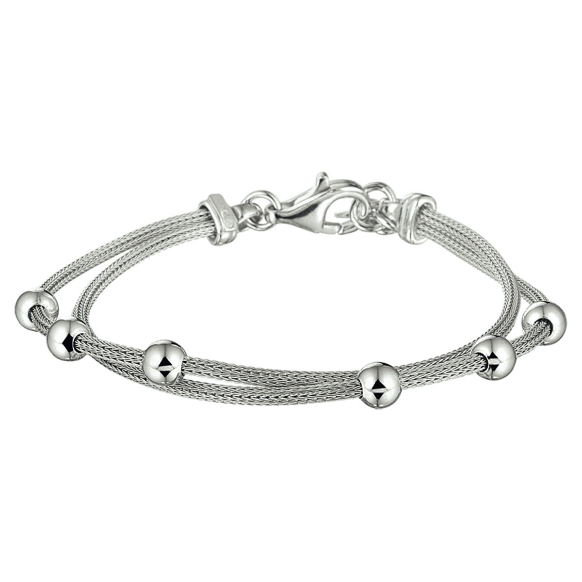 Armband aus rhodiniertem 925 Silber mit Kugeln und zwei feinen Kettensträngen