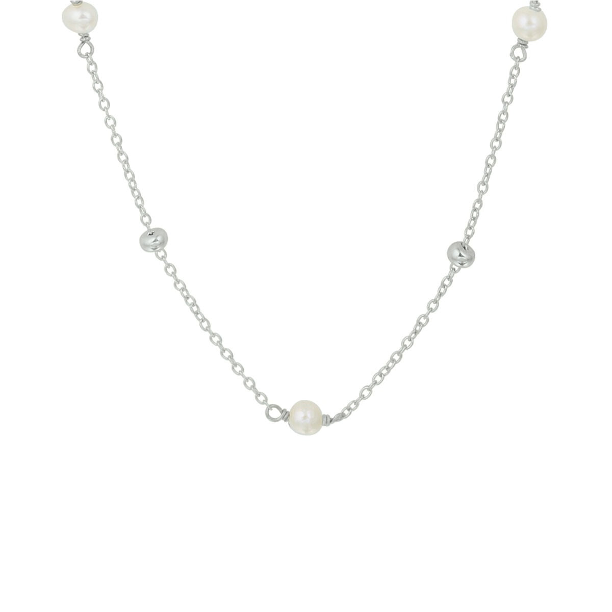 Collier aus rhodiniertem Silber mit Perlen und glitzernden Elementen, Länge 41 + 4 cm