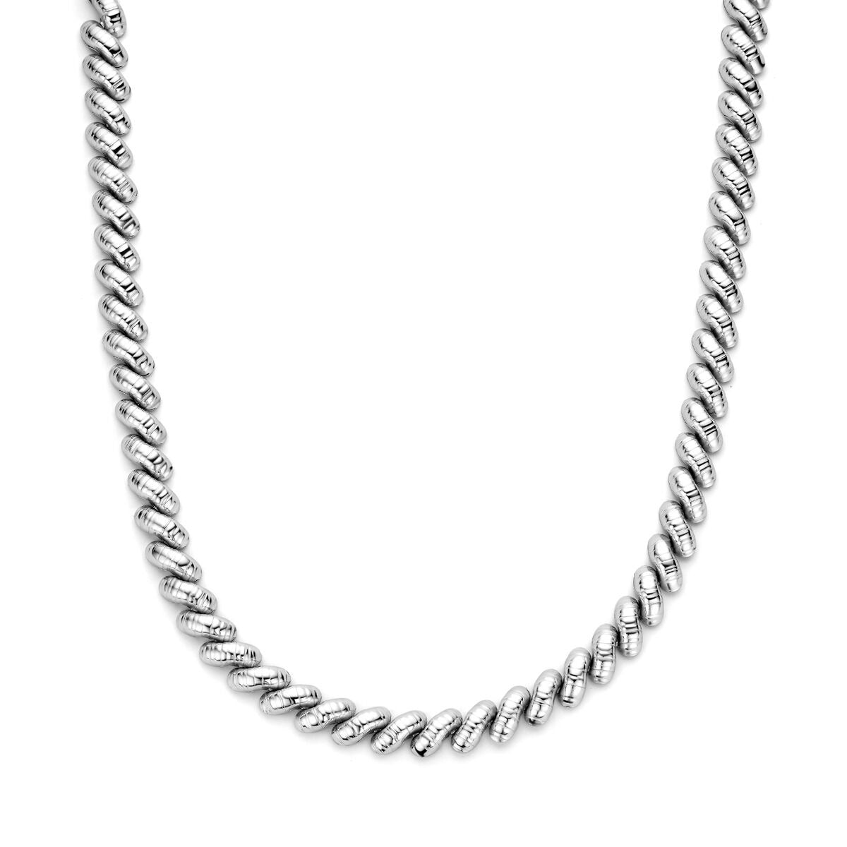 Halskette aus rhodiniertem 925 Silber mit breiten, gedrehten Gliedern