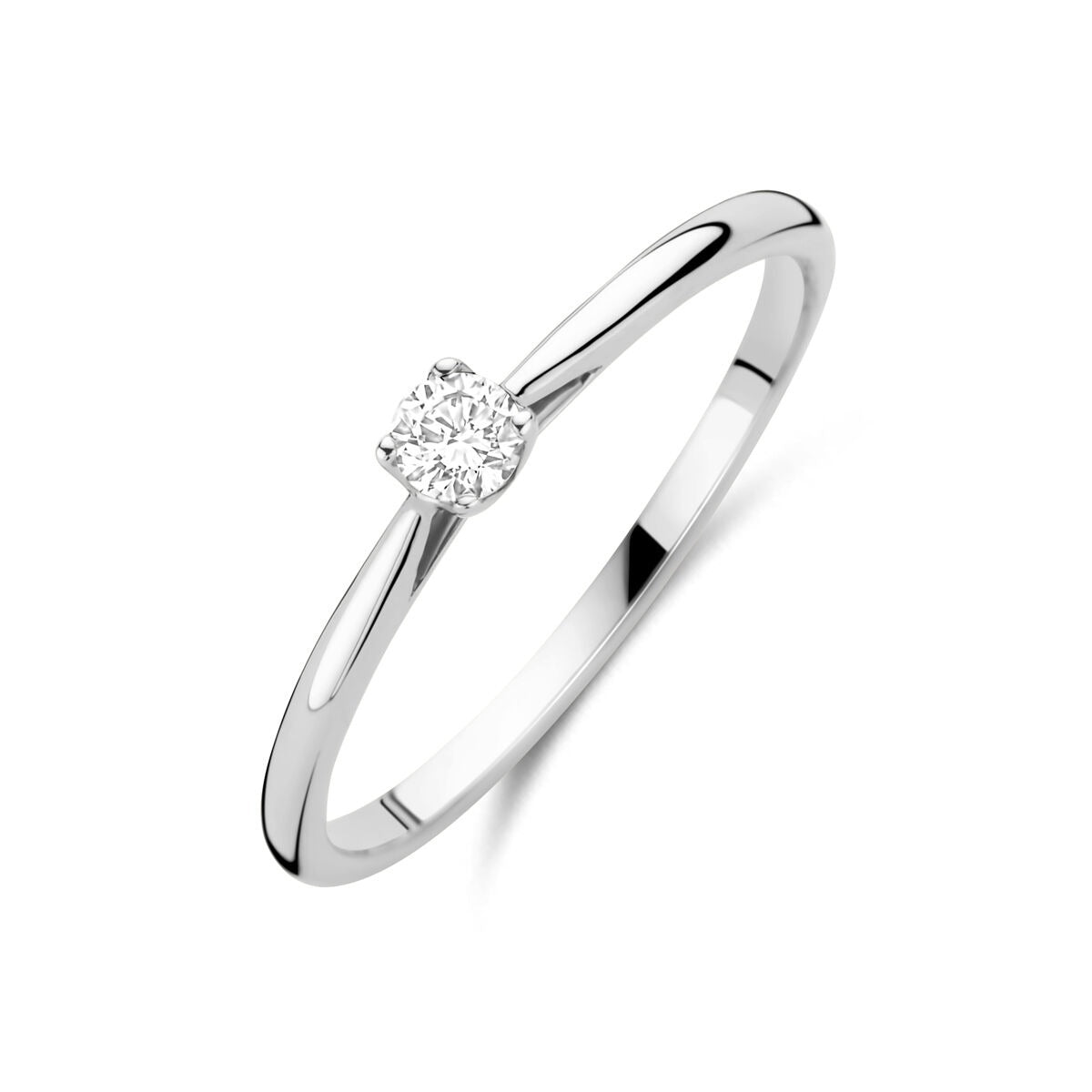 Damenring aus 14k Weißgold mit 0,10 ct lab-grown Diamant in der Mitte