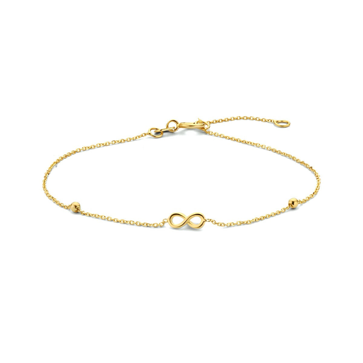 Armband aus 9 Karat Gelbgold mit unendlichem Symbol und kleinen Kugeln