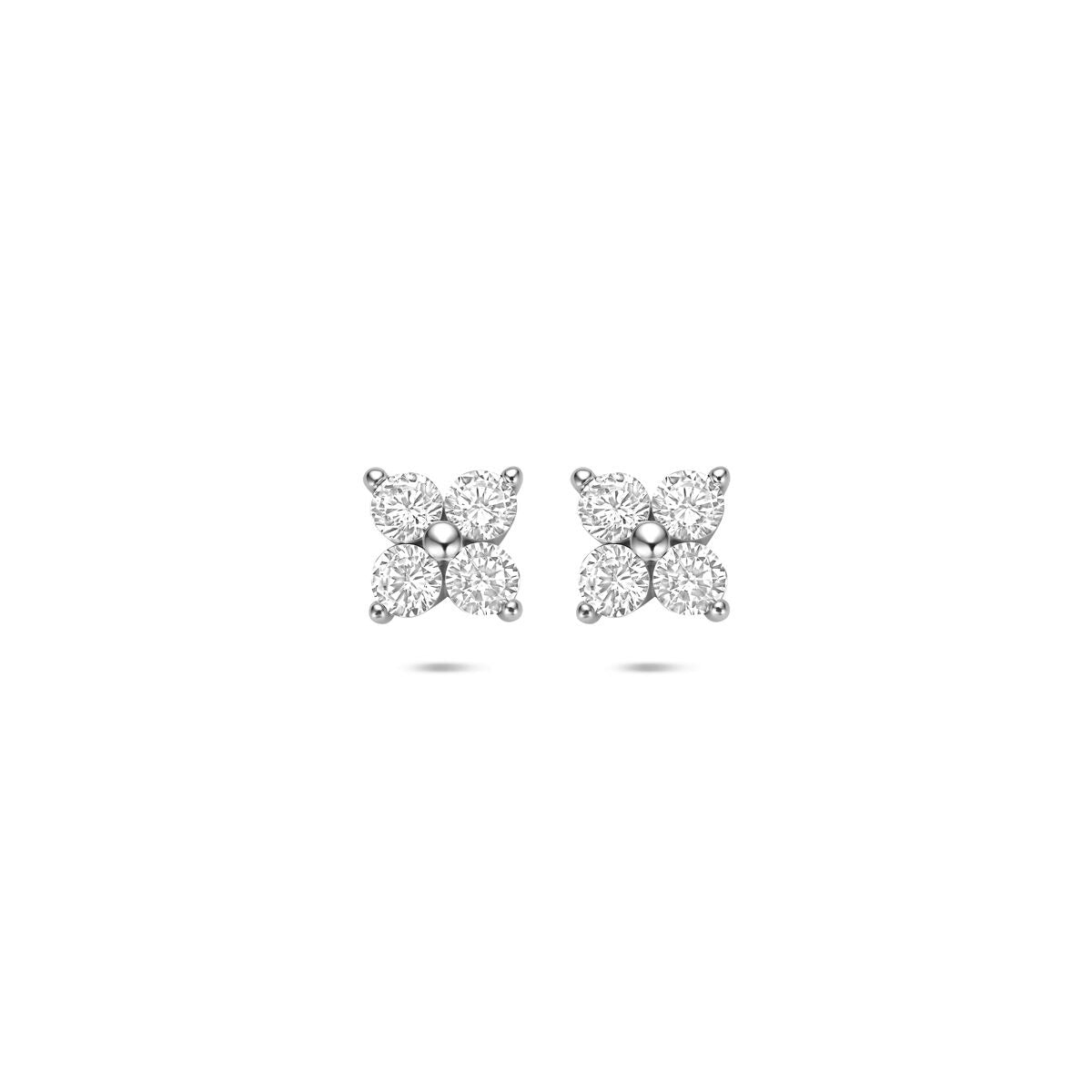 Ohrringe aus rhodiniertem 925 Silber mit Zirkonia, in blütenförmigem Design mit funkelnden Steinen
