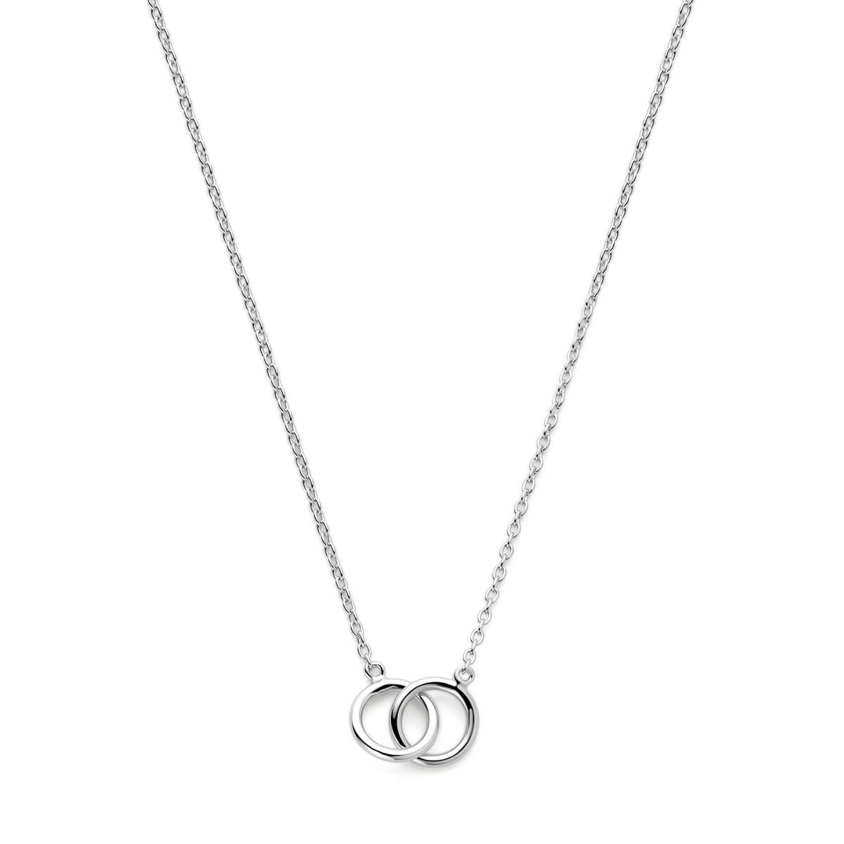 Silberne Damenkette mit zwei runden Anhängern, rhodiniertes Anker-Collier